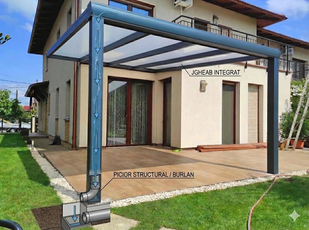 sistem de drenaj si scurgere integrat in stalp pentru terasa din aluminiu